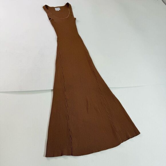Allfenix Dress Womens Medium Brown Sleeveless Scoop Neck Maxi ribbed Elegant - Picture 1 of 9